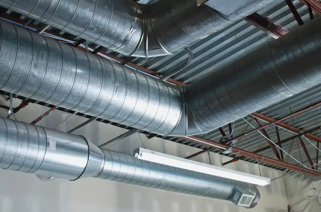 Commercial HVAC Installation. A picture of HVAC Ducts in the inside of a commercial building.