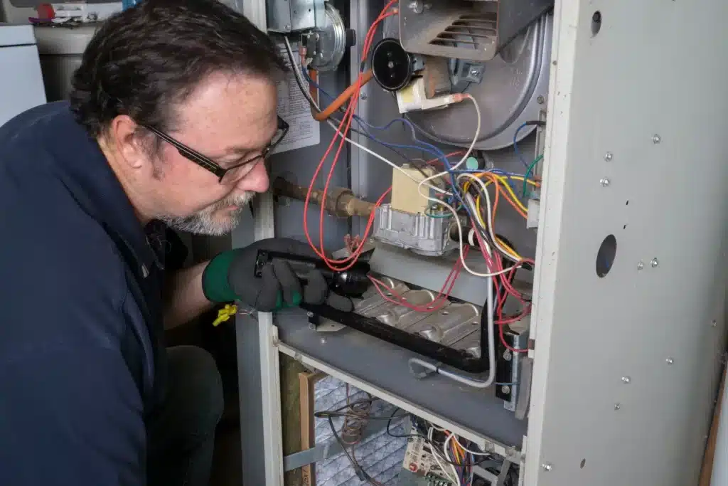 Emergency AC Repair in New Orleans. A picture of an HVAC Technician repairing an HVAC unit.