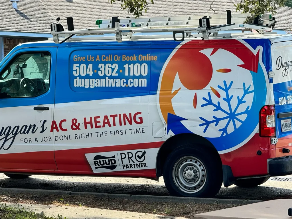 HVAC Contractor New Orleans. An image of a Duggan's AC & Heating van.